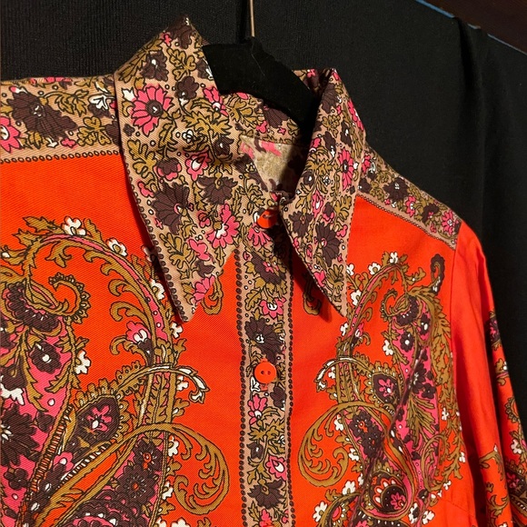 Designer Orange Paisley 3/4 Sleeve Button Down - Picture 2 of 5